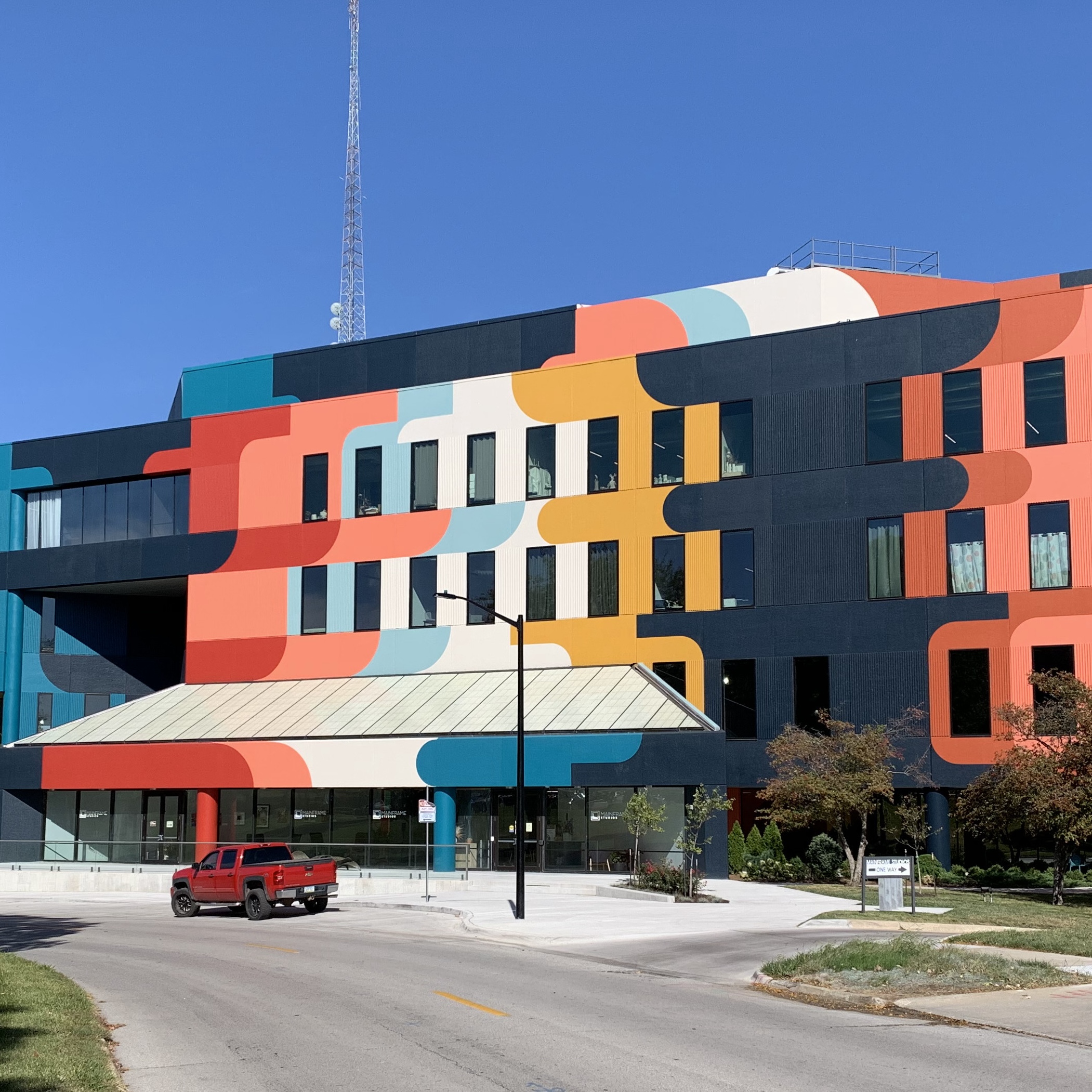 Exterior of the newly remodeled Mainframe Studios in Des Moines, where Waveform Music resides on the top floor.